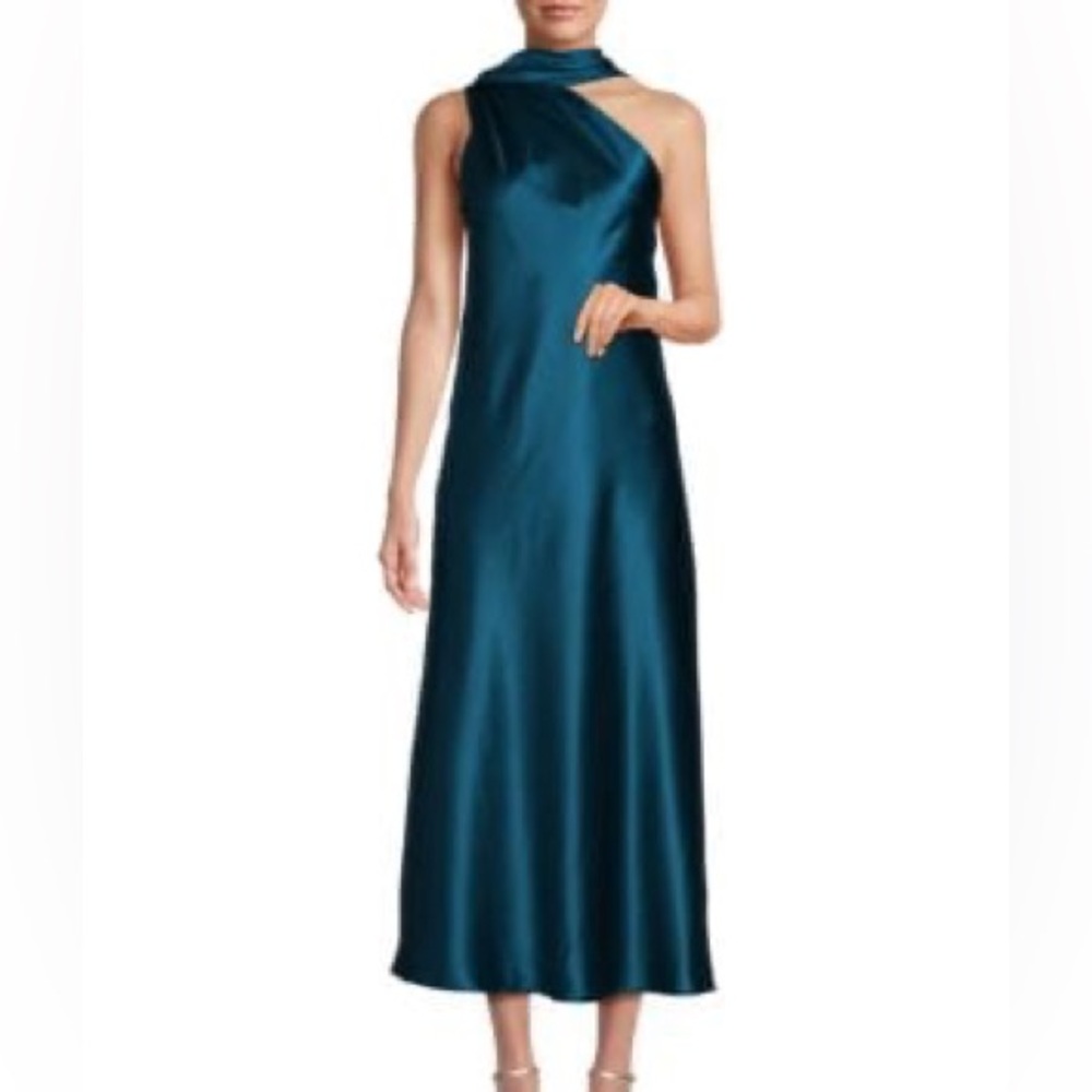 Renee C. Teal Satin Maxi Dress